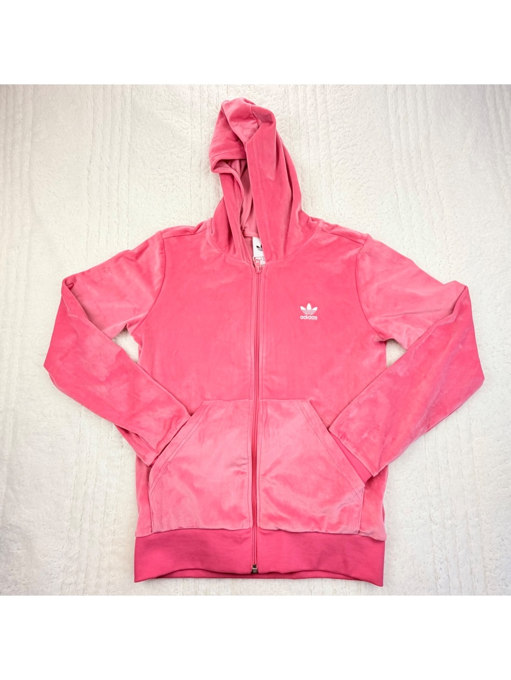 adidas Originals Girls L Pink Velour Full Zip Hoodie JX2848 NWT